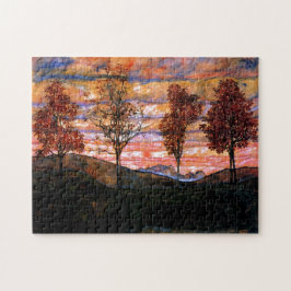 Fyra Träd av Egon Schiele Fine Art Pussel