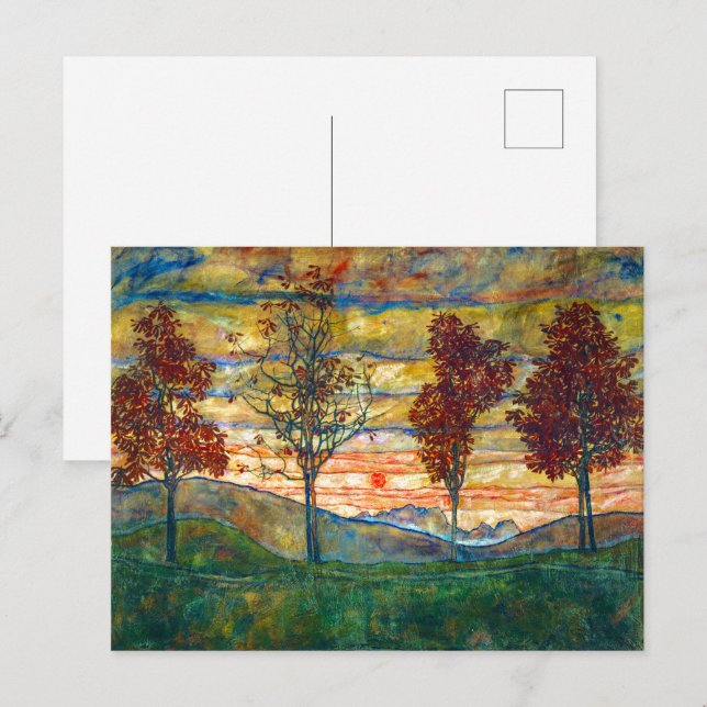 Fyra Träd | Egon Schiele | Vykort (Fram/baksida)