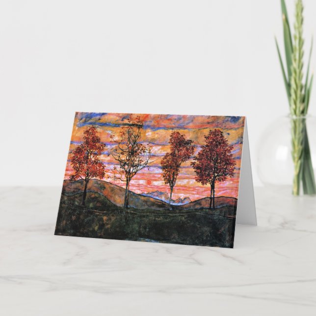 Fyra Träd, konst av Egon Schiele Kort (Framsida)