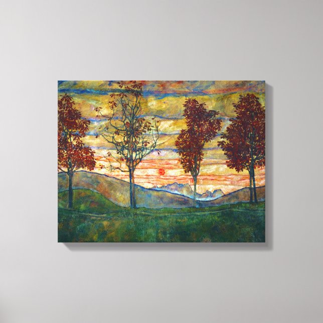 Fyra Träd (liggande konst) (av Egon Schiele) Canvastryck (Framsida)