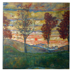 Fyra Träd (liggande konst) (av Egon Schiele) Kakelplatta