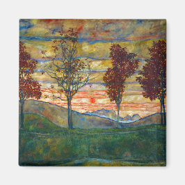 Fyra Träd (liggande konst) (av Egon Schiele) Magnet
