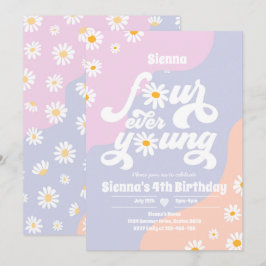 Fyra Unga 4e födelsedagen Party Boho-Daisyn Inbjudningar