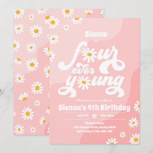 Fyra Unga 4e födelsedagen Party Boho-Daisyn Inbjudningar