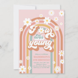 Fyra Unga Boho-Daisyn Rainbow 4e födelsedagen Inbjudningar