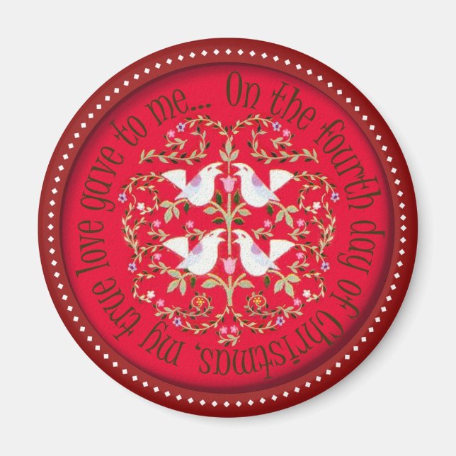 Fyra uppringande fåglar magnet (Framsidan)