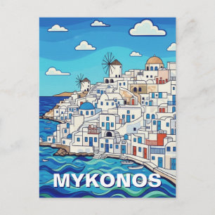 Fyra väderkvarnar i Mykonos Grekland Kykladerna Re Vykort