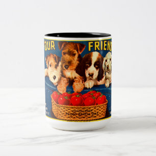 Fyra vänner Vintagen Tomato Låda, Hundar Två-Tonad Mugg