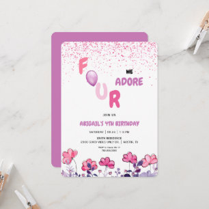 Fyra vi tar hand om Glitter 4:e Rosa Födelsedagsfe Inbjudningar