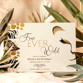 Fyra vild Safari-lejon 4-års födelsedag Inbjudningar