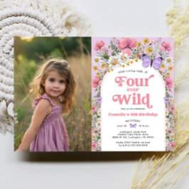 Fyra vilda blommor 4-års födelsedagsfoto inbjudningar