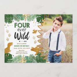 Fyra Vilder Dino Party Pojke Dinosaur Birthday Inbjudningar