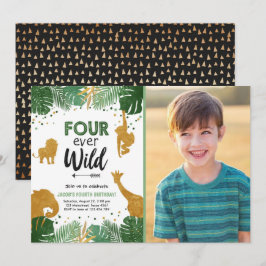 Fyra Vilder Safari Animal Boy Birthday Inbjudningar