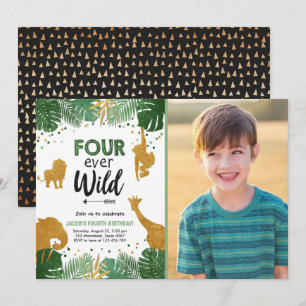 Fyra Vilder Safari Animal Boy Birthday Inbjudningar