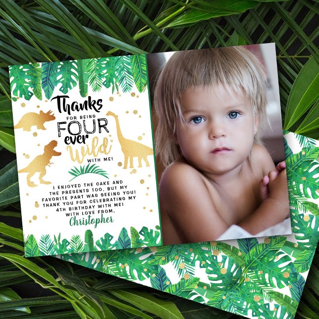 Fyra Vilder till Dinosaur Boys 4e födelsedagen Pho Tack Kort (Skapare uppladdad)