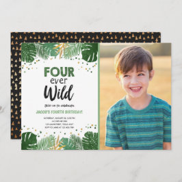 Fyra Vilder - tropisk Safari Boy Guld födelsedag Inbjudningar