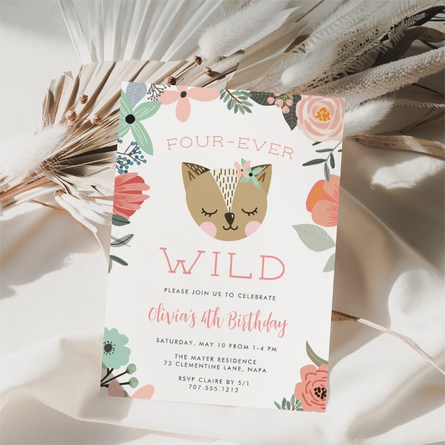 Fyra Vilder | Woodland Boho Barns födelsedag Party Inbjudningar (Skapare uppladdad)
