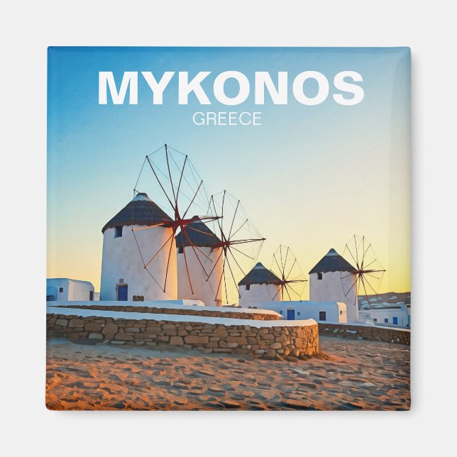 Fyra vindkraftverk i Mykonos Greece Cyclades Trave Magnet (Framsidan)