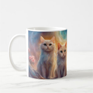 Fyra vita katter kaffemugg