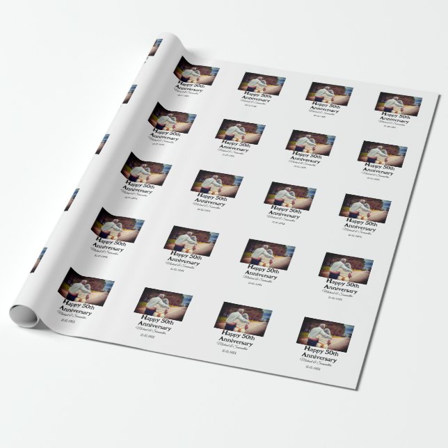 fyrar till 50 år efter att du fyller i fotodatum presentpapper (Utrullad)