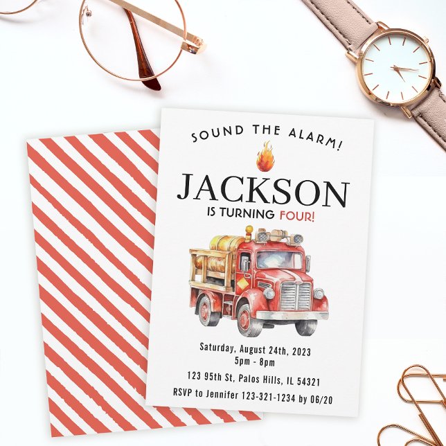 Fyrbilschaufför, rödbilsbarn, födelsedagsinbjudan inbjudningar (Skapare uppladdad)
