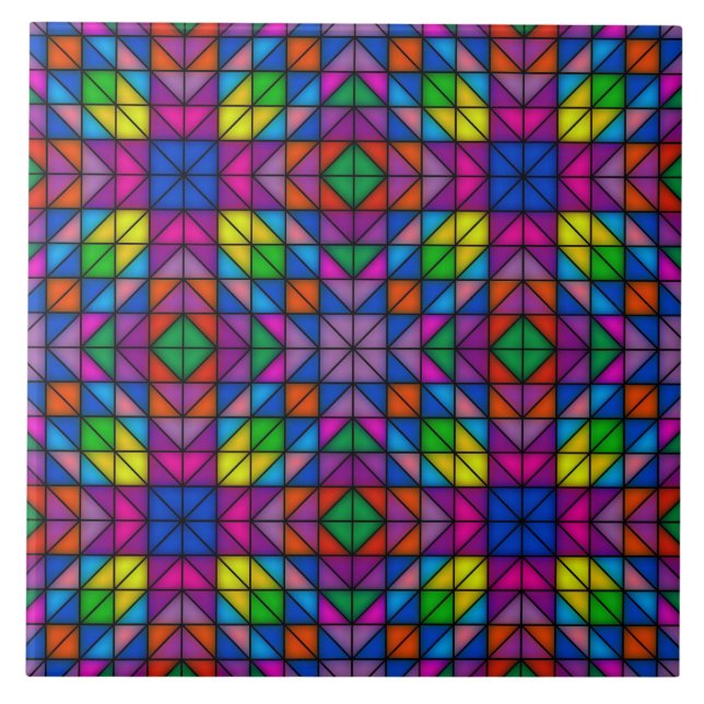 Fyrfärgad geometri kakelplatta (Framsidan)