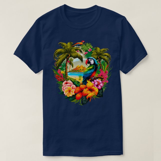 Fyrfärgad illustration av tropiska paradise t shirt (Design framsida)