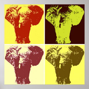 Fyrfärgad Pop Art Elefanter Retro Stil Affisch