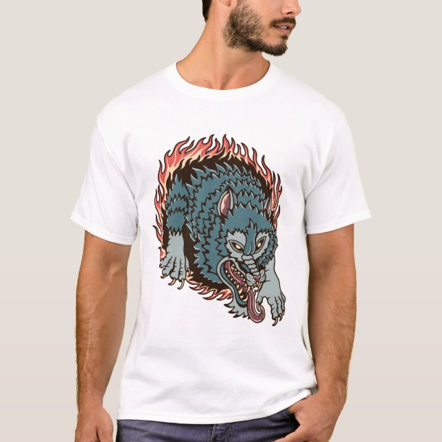 Fyrfärgad tatueringsillustration för helvetets var t shirt (Framsida)