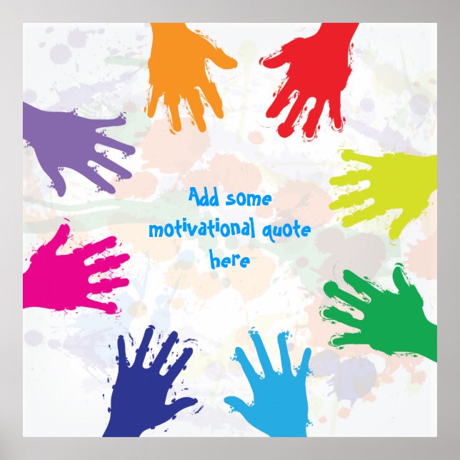 Fyrfärgade barnhandavtryck fyrkantiga poster utskr (Framsidan)