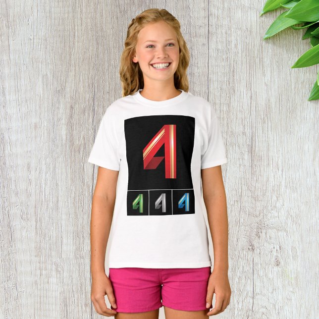 Fyrfärgat nummer fyra flickor T-Shirt (Skapare uppladdad)