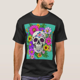 Fyrfärgat skalle med blommor T-Shirt