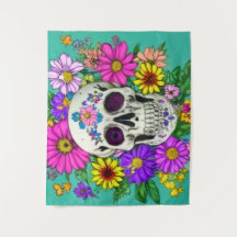 Fyrfärgat skalle med blommor Tapestry