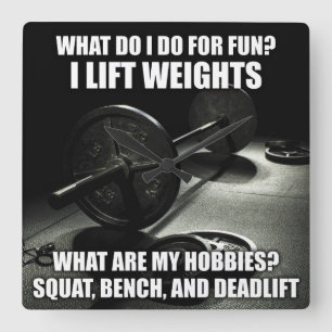 Fyrkant, bänk, deadlift - Kraftfull motivation Fyrkantig Klocka