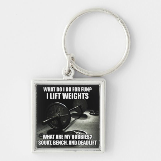 Fyrkant, bänk, deadlift - Kraftfull motivation Fyrkantig Silverfärgad Nyckelring (Framsidan)