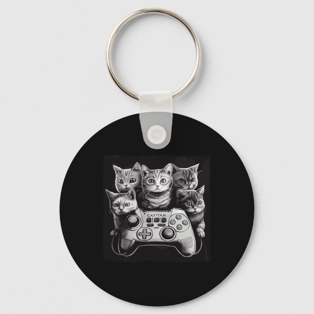 Fyrkant Cat Video Game Controller Square Nyckelring (Framsida)