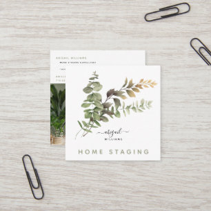 Fyrkant för vattenfärgsgrey Photo Home Staging Squ Fyrkantigt Visitkort