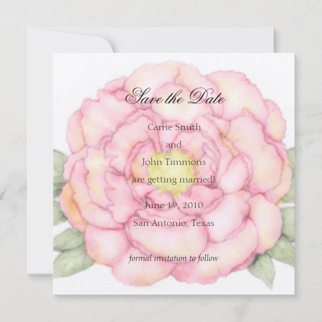 Fyrkant Spara datum Rosa Peony Spara Datumet (Framsida)