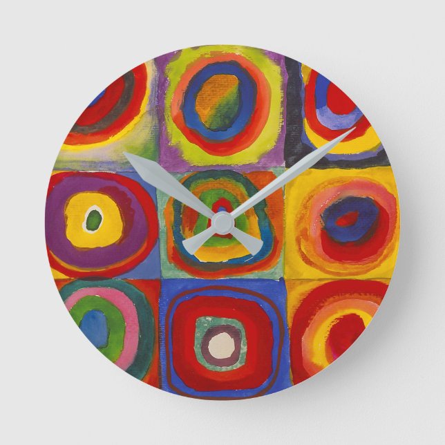Fyrkanter med koncentriska cirklar | Kandinsky | Rund Klocka (Framsida)