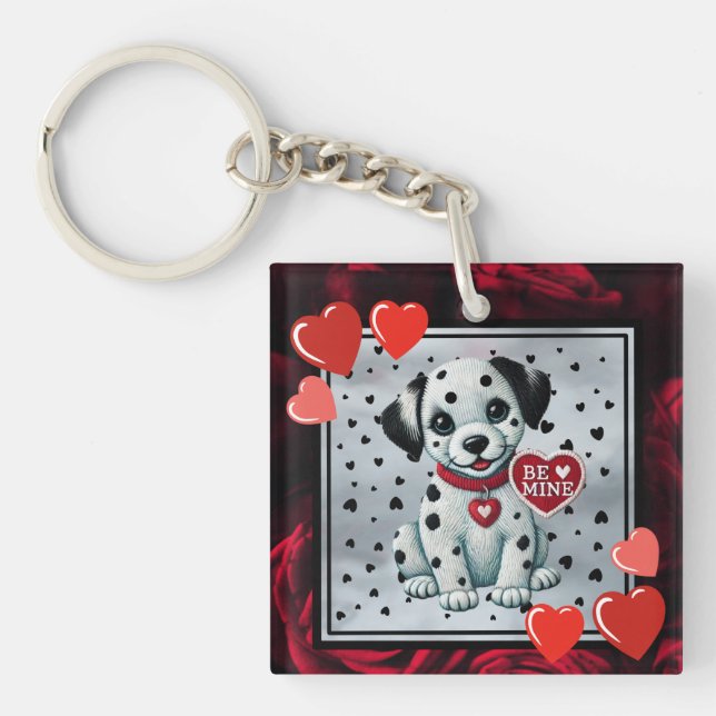 Fyrkantig akrylnyckelkedja - Dalmatiska valpar ska (Framsidan)