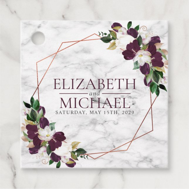 Fyrkantig burgundisk koppar Geometric Marble Bröll Gåvor Etiketter (Framsida)