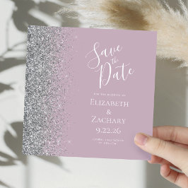 Fyrkantig dammig lila silverglitter Save the Date Meddelande