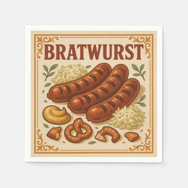 Fyrkantig design (Bratwurst, Retro stil) för USA Pappersservett (Framsidan)