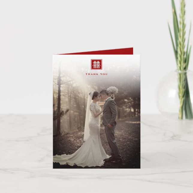 Fyrkantig Dubbla lycka Modern kinesiska Bröllop Tack Kort (Framsida)