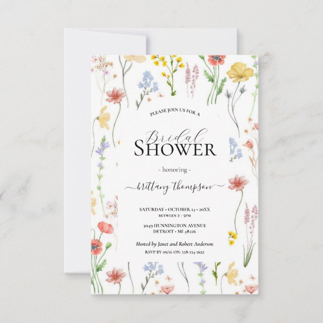 fyrkantig, elegant modern blomster, gröna botanisk inbjudningar (Framsida)