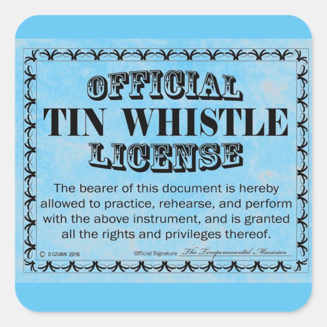 Fyrkantig etikett för Tin Whistle License Square (Framsida)