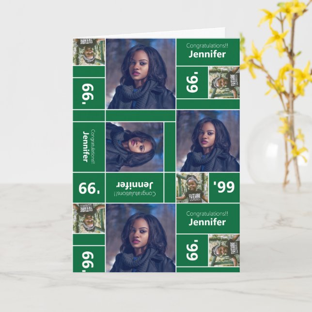 Fyrkantig fotoförvaring examensklass år grön kort (Gul blomma)