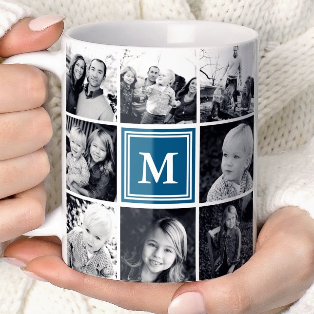 Fyrkantig fotokollage Marin Monogram Anpassad Kaffemugg (Skapare uppladdad)