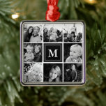 Fyrkantig fotokollage Svart personlig monogram Julgransprydnad Metall<br><div class="desc">Fyrkantig fotokollage Personligt metallprydnad med monogram. Anpassa denna design med upp till 8 bilder och din egen unika monogram initial eller egen text.</div>