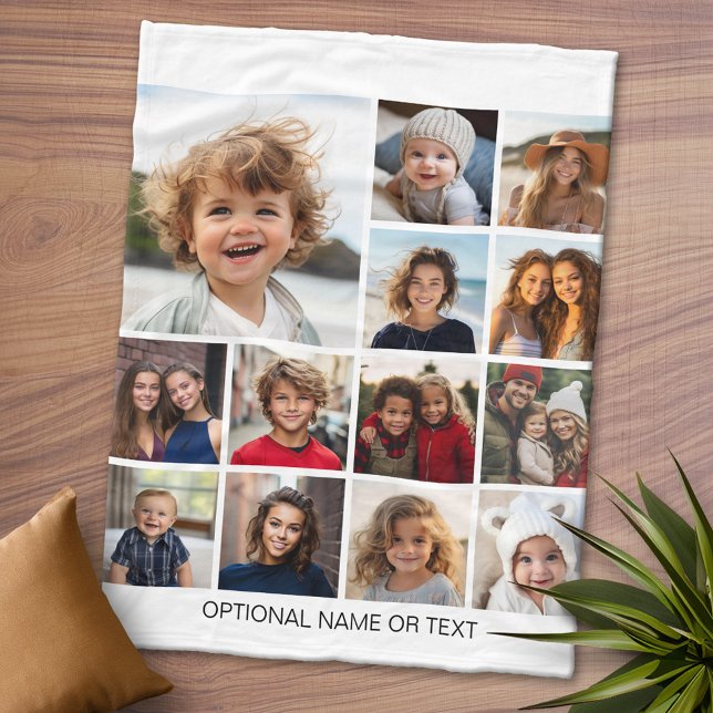 Fyrkantig fotosamling - Upp till 13 bilder vita Fleecefilt (Personalized Fleece Blanket - Add Photos and Text or Customize completely in advanced design area)